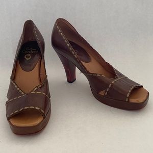 Callen Cordero Brown Leather Open Toe High Heeled Shoes Women's Size 6
